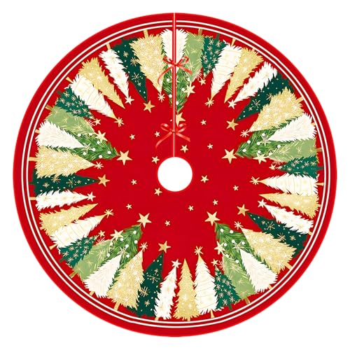 48-Inch Red Christmas Tree Skirt with Peppermint Design - Holiday Decor