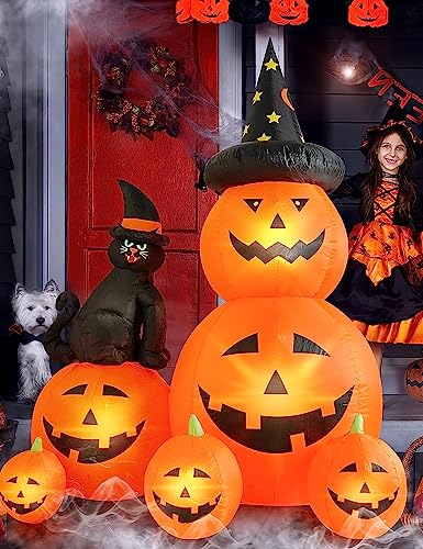 6 FT Halloween Inflatable Ghost Pumpkin & Black Cat Outdoor Decor with LED Lights