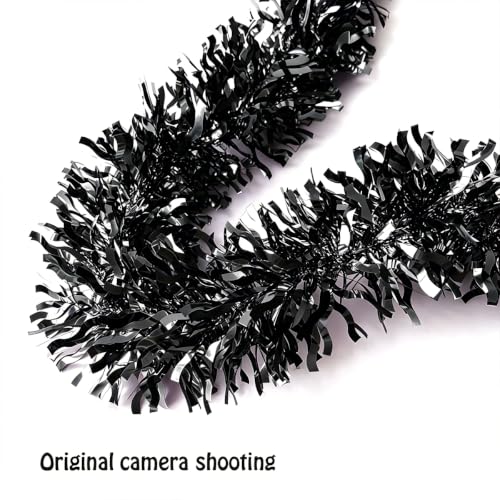 Black Christmas Tinsel Garland - 33FT Shiny Metallic Wavy Foil Decor