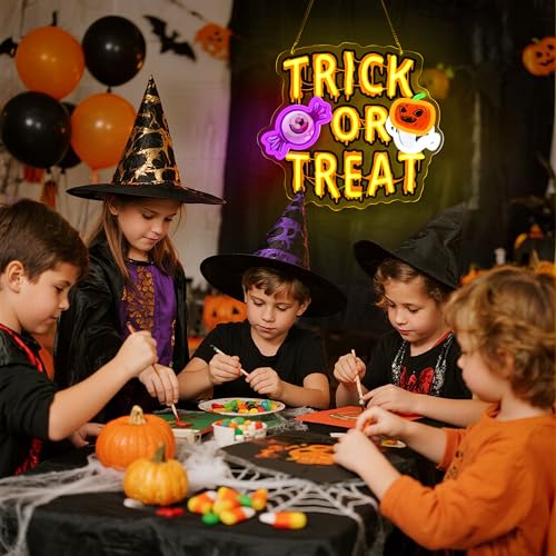 Trick or Treat Neon Sign Halloween LED Light - Spooky Party Decor with Dimmer