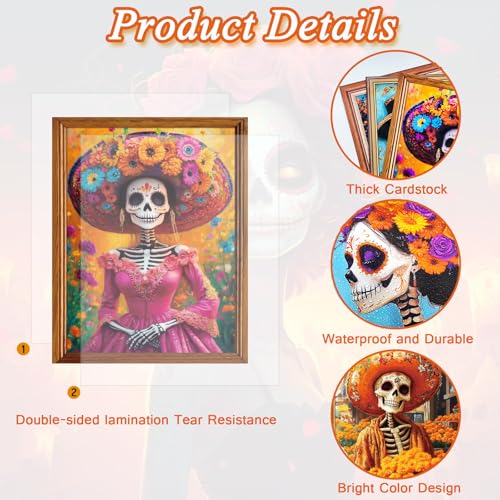 Day of the Dead Posters - 9 Piece Mexican Skeleton Wall Art Decorations