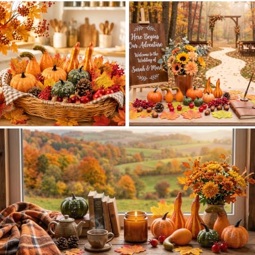 Artificial Fall Pumpkin Decor Set with Leaves, Acorns & Berries - 57pcs