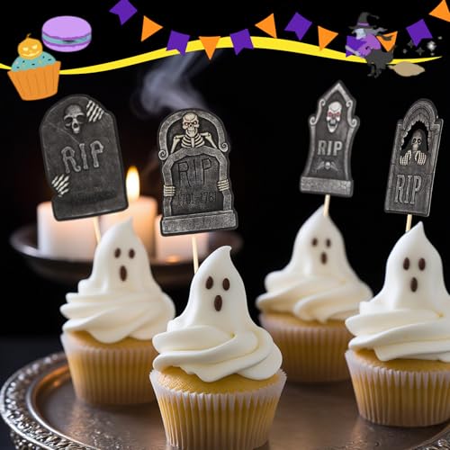 Halloween Cupcake Toppers Set - Novelty Graveyard Cake Decorations 100 pcs