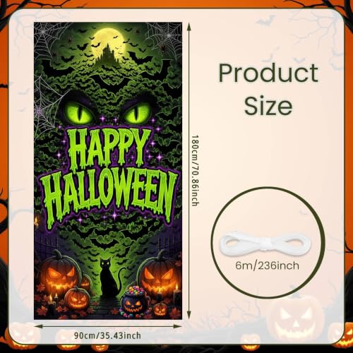 Halloween Door Cover Banner Black Cat Bat Pumpkin with Variation - Green
