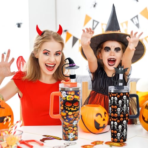 Halloween Straw Cover Cap - Reusable Pumpkin Silicone Toppers for Stanley Cup - 5PCS