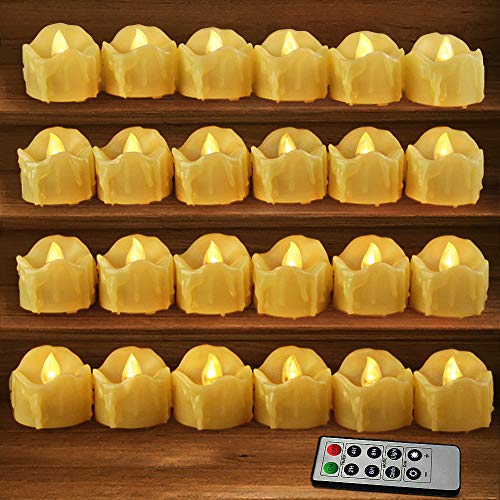 Cream Wax Dripping Flameless Votive Candles Set of 24 with Remote & Timer