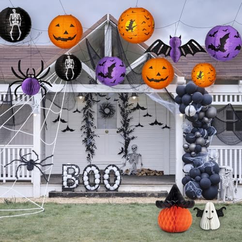 Halloween Paper Lanterns Decorations Set - Ghost, Pumpkin, Bat, Spider, Skeleton, Witch