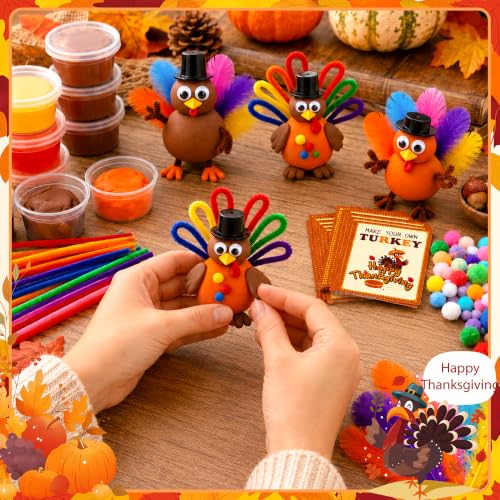 Thanksgiving Turkey Craft Kit with Air-Dry Clay and Accessories – 24 Pack