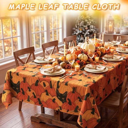 Irenare Pumpkin Black Cat Fall Tablecloth - 60 x 84 Inch Seasonal Decor