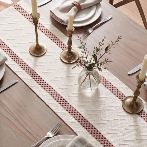 Pink Stripe Woven Rustic Table Runner 12x72 Inch for Dining & Decor - Artoid Mode