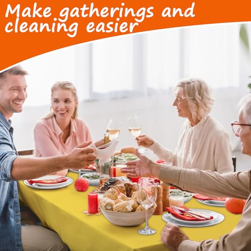 Fall-Themed Plastic Tablecloths Set - Yellow, Orange, Brown, 54x108 Inch, Waterproof, Disposable, 12 Pack - Fall-2