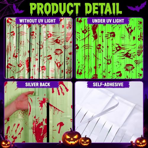 Halloween Bloody Handprint Backdrop Decoration 6.6ft UV Glow-In-The-Dark