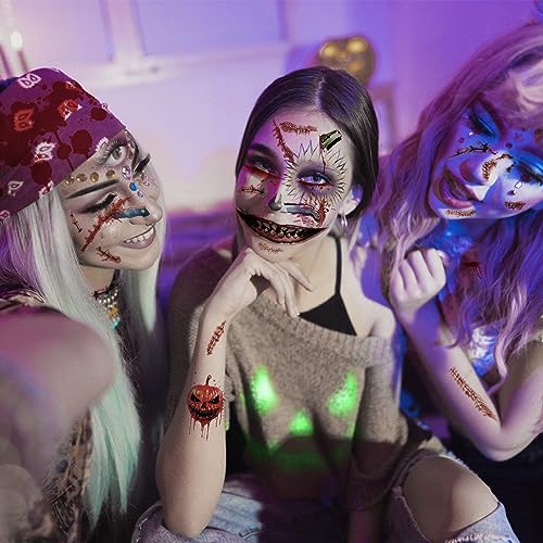 Halloween Prank Makeup Temporary Tattoos Set A (26 Pieces) for Face and Cosplay