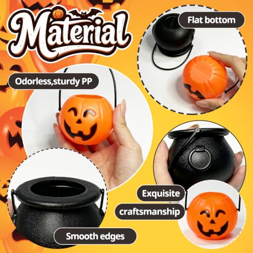 36 Pcs Halloween Mini Candy Cauldrons - Black and Pumpkin Plastic Buckets