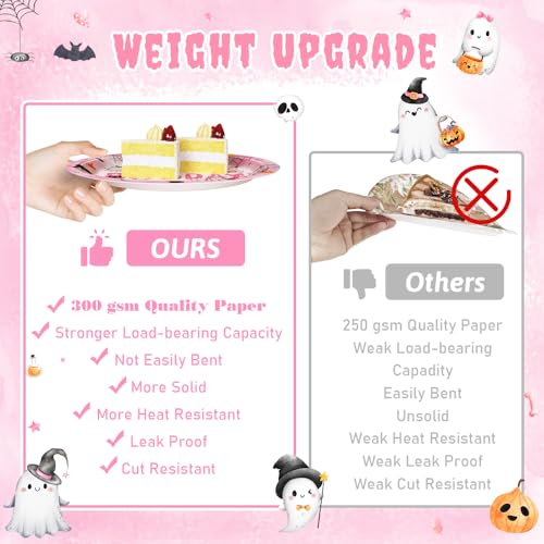 Halloween Birthday Party Supplies Set with Plates Balloons Banner and Tablecloth - Pink Boo Day Theme