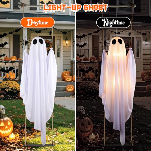 5FT Lighted Outdoor Indoor Halloween Ghost Swing Decoration - Spooky Hanging Ghost for Yard Porch Garden