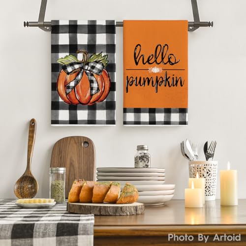 Hello Pumpkin Kitchen Towels Set of 4 – Fall Decor Dish Cloths 18x26 Inch