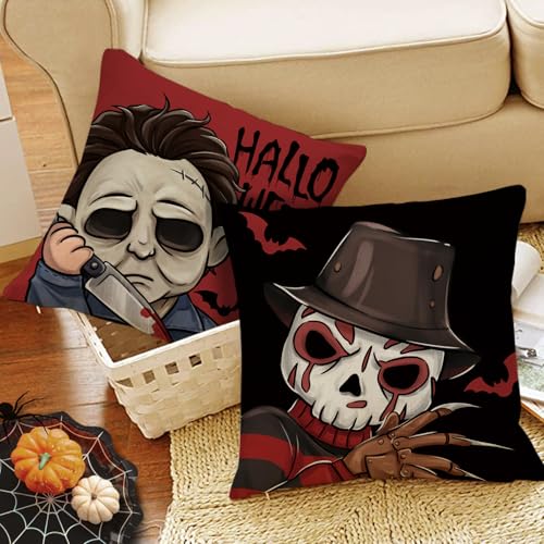 Halloween Horror Movie Characters Decorative Throw Pillow Covers - 18x18 Pack of 4