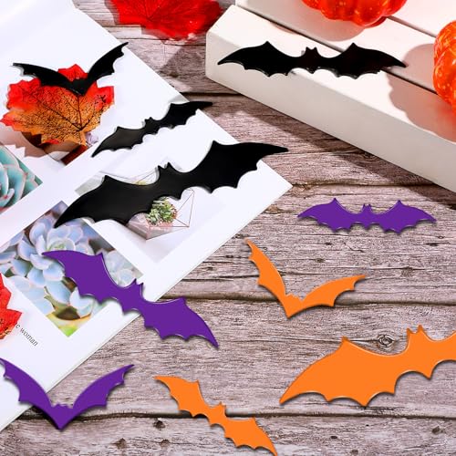 Halloween Bat Magnets Set - 15 Pieces in Black, Purple, Orange - 4 Sizes, 3D Decorations