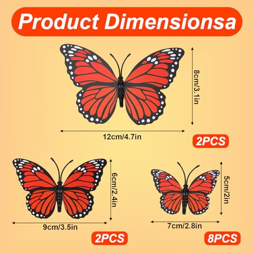 12PCS Monarch Butterfly Wall Decorations with Adhesive Dots - Halloween & Autumn Decor