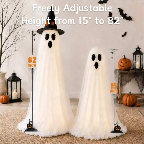 Lighted Halloween Ghost Decorations Outdoor - 2 Pack, Warm White