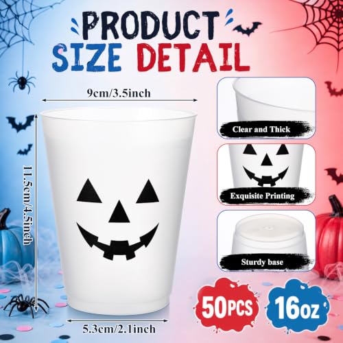 Halloween Black 16 oz Frosted Plastic Pumpkin Face Cups - Bulk Set