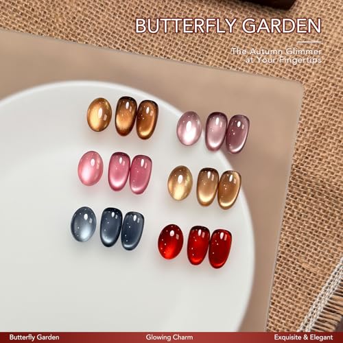GAOY Glassy Cat Eye Gel Nail Polish Set 6 Colors - Butterfly Garden Variation