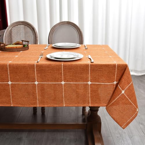 Heavy Duty Linen Tablecloth 60x120 Inch Burnt Orange - Plaid Variation