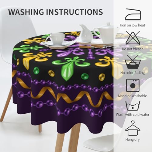 Mardi Gras Carnival Festival Round Tablecloth 60 Inch - Washable Reusable Decor