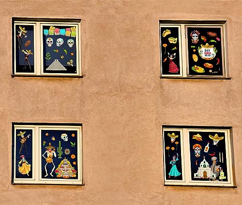 Dia de Los Muertos Window Clings - 9PCS Removable Mexican Skeleton Decor Style1