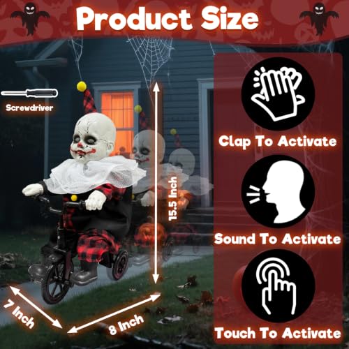 Halloween Animatronic Clown on Bicycle - Moving Sound Activated Decor