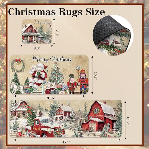 Christmas Kitchen Rugs Set 2 Pcs Non Slip Washable Holiday Home Decor