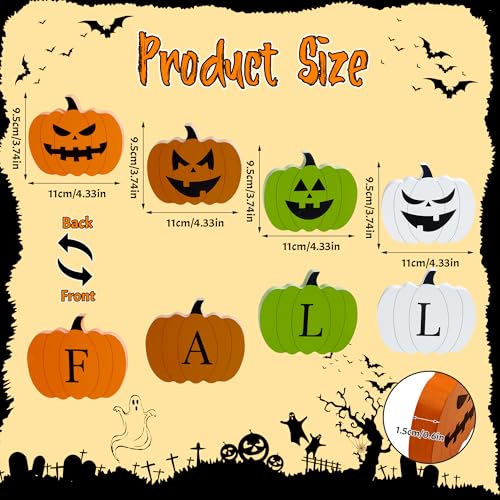 4 PCS Fall Pumpkin Wooden Decor Set - Autumn Halloween Desk Ornaments