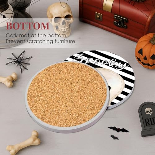Halloween Drink Coasters Set of 6 Ceramic Stone with Cork Bottom & Holder