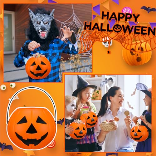 Halloween Pumpkin Buckets 8 Pack - Plastic Trick or Treat Candy Baskets - Funny