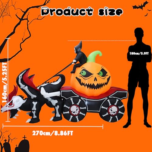 9 FT Halloween Inflatable Pumpkin Carriage with Grim Reaper & LED Lights