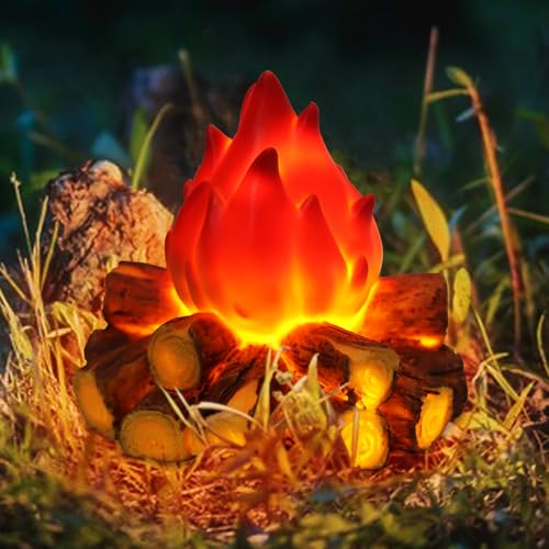 Small Fake Campfire Night Light - 3D LED Fire Pit Flame Lamp for Halloween & Christmas