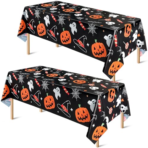 Disposable Halloween Tablecloth 2 Pack - Creepy Pumpkin Ghost & Web Designs