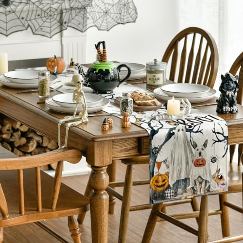 Halloween Table Runner 13x108 Inch Beige Polyester Decorative Home Party Decor