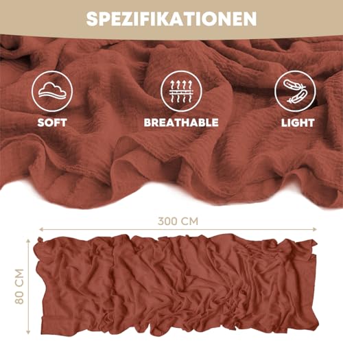 120 Inch Boho Terracotta Gauze Wedding Table Runner 6 Pieces Home Decor