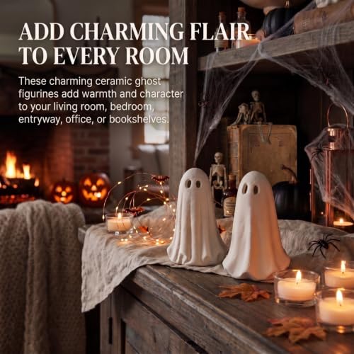Halloween Terracotta Ghost Figurines Set - 6 Inch Farmhouse Decor, Spooky Tabletop Decor