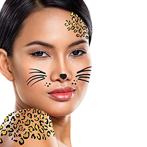 Leopard Print Temporary Tattoo Kit with Face Ears & Tail - Halloween Costume Accessory