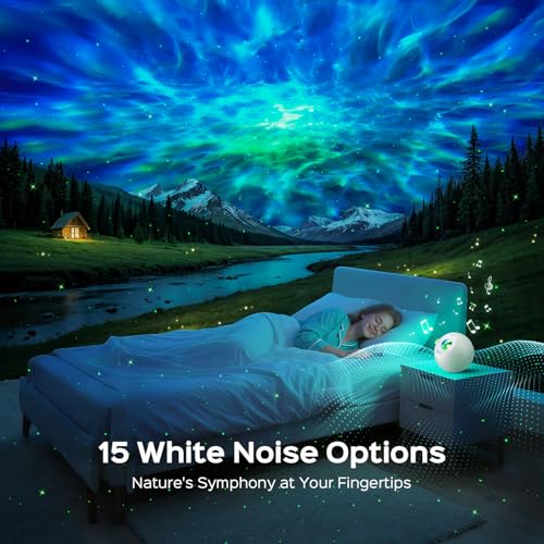 Galaxy Projector Night Light with 15 Colors & White Noise - Gifts for Girls & Kids - White