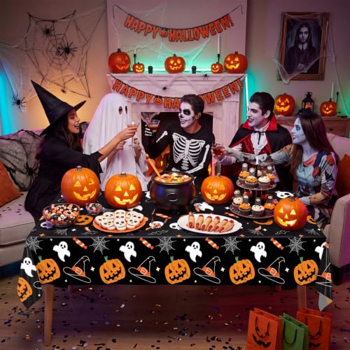 Halloween Pumpkin Ghost Tablecloth Set - Disposable 54x108 Inches, 3 Pack