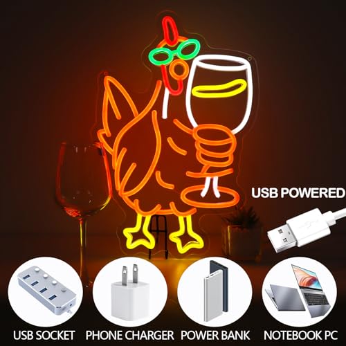 Chicken Neon Sign for Kitchen Bar - Funny Rooster Wall Decor, Man Cave & Party Light - Variation: Chicken