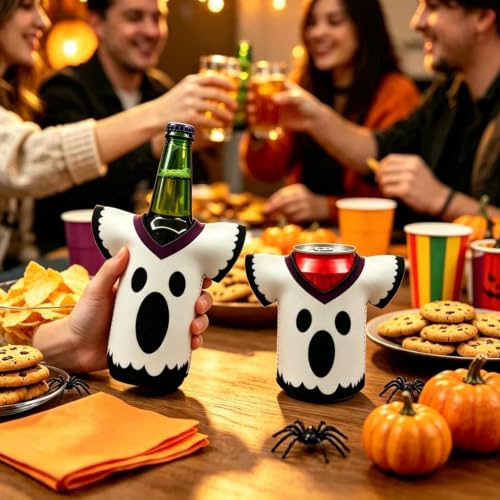 Boo Crew Ghost Drink Sleeves - Halloween Can & Bottle Holder 2 Pack