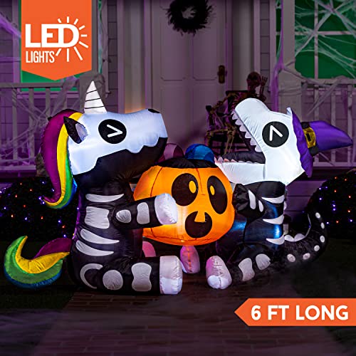 6FT Halloween Inflatable Skeleton Unicorn & Dinosaur Yard Decor with LED Lights
