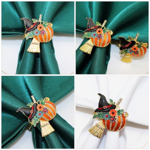 Halloween Napkin Rings Pumpkin Witch Design Set of 4 - Festive Table Decor