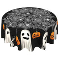 Halloween Black Round Tablecloth 90 Inch Spider Web Ghost Pattern - Party Decor