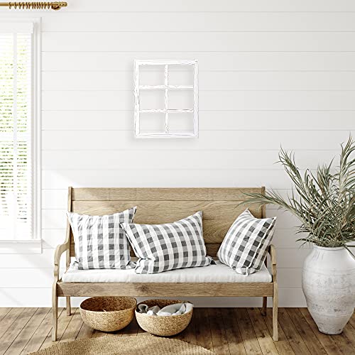 White Rustic Wood Window Frame Wall Decor - 18x22 Inch, 6 Pane - Weathered Finish